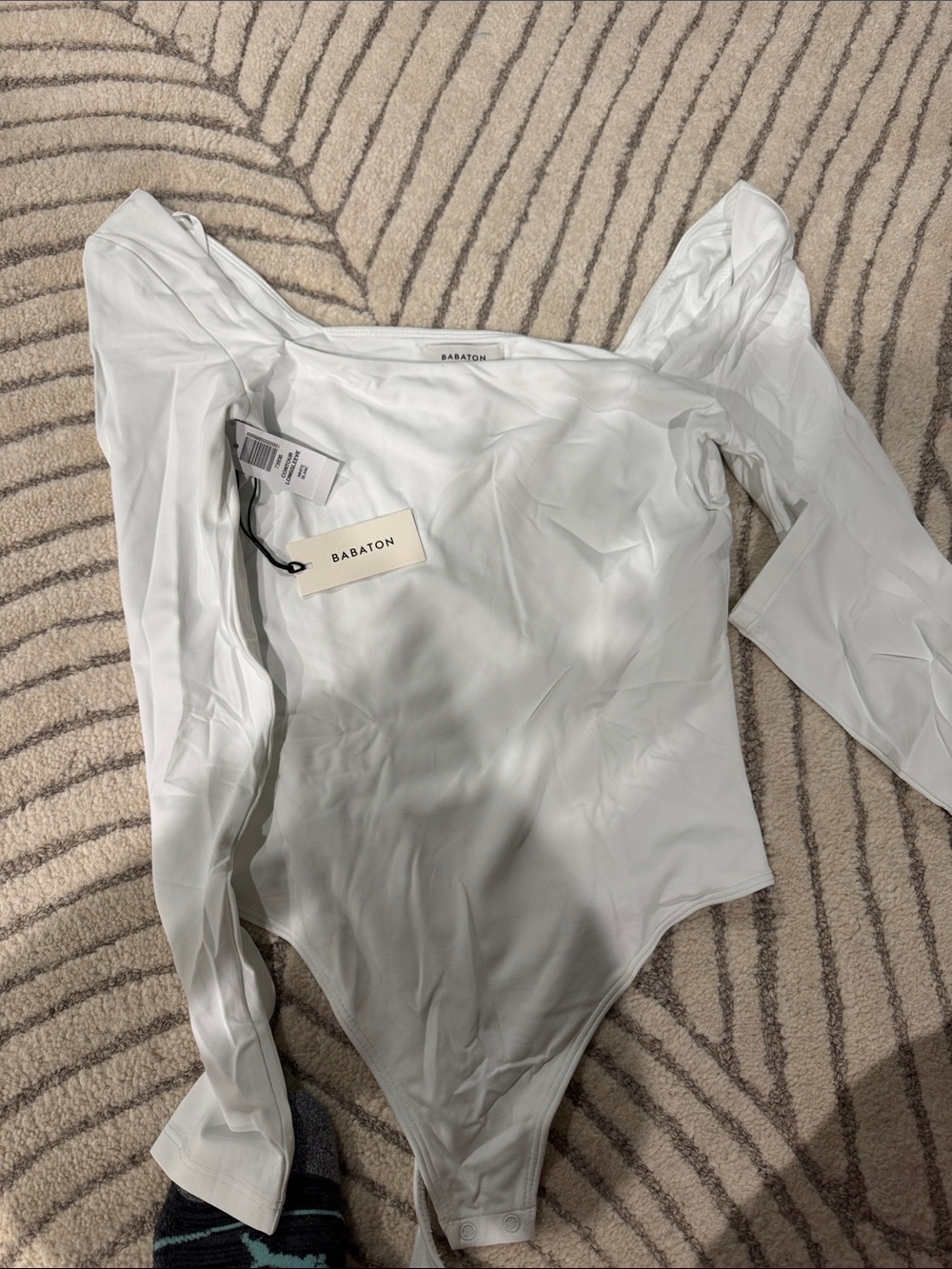 Babaton White Long-Sleeve Square Neck Bodysuit NWT